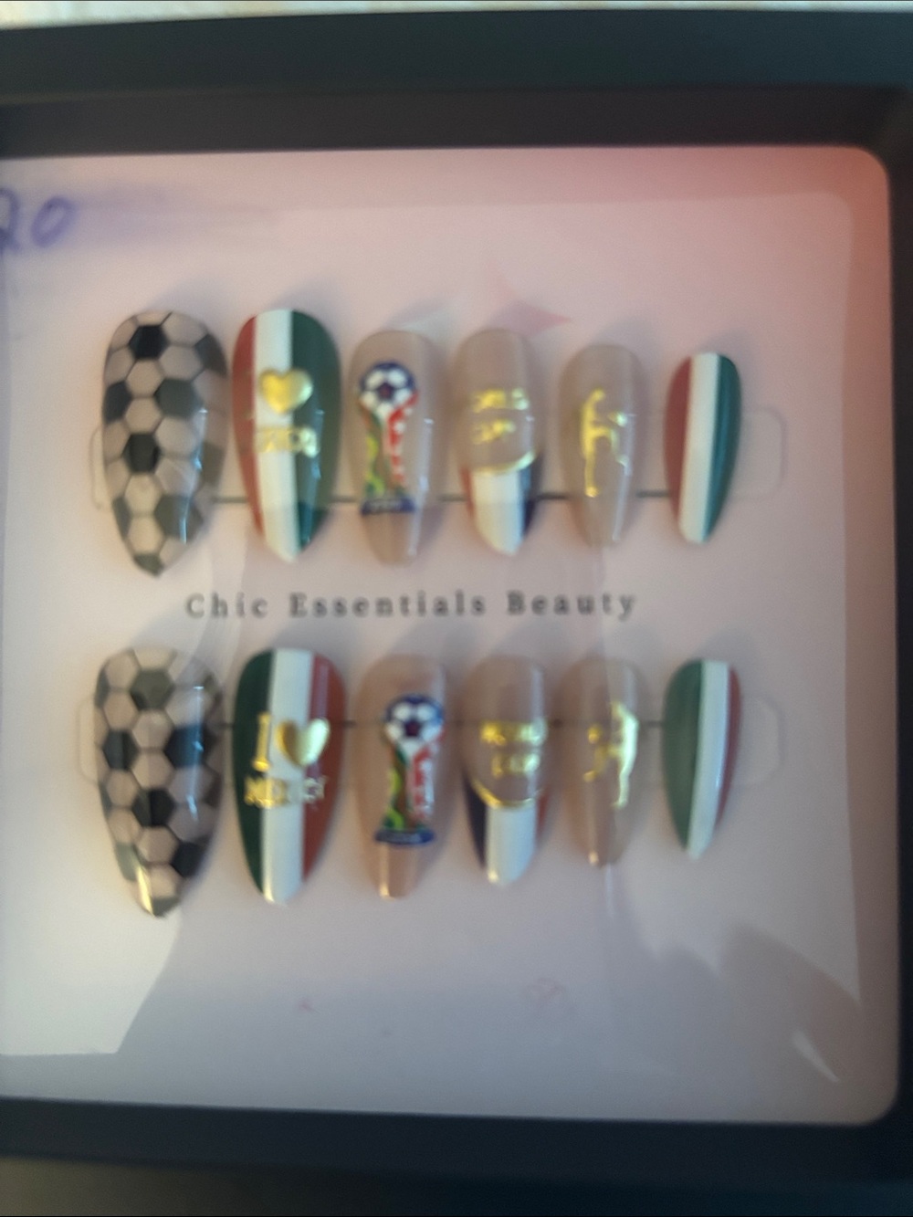 Italy Flag & Soccer False Nail Set - Green White Red